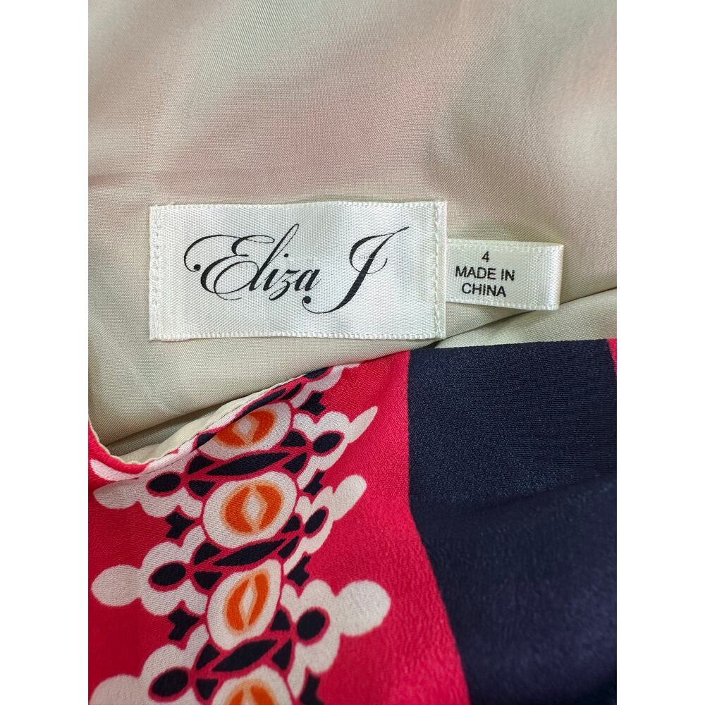 Eliza J Scarf Print Crepe De Chine Maxi Dress Keyhole Tie Pleated Boho Size 4 - Picture 4 of 13
